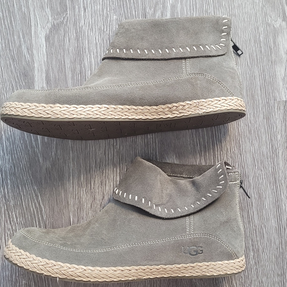 UGG Varney Women Flat Ankle Boots Rear Zip Booties Slate Gray Real Suede Sz 10
